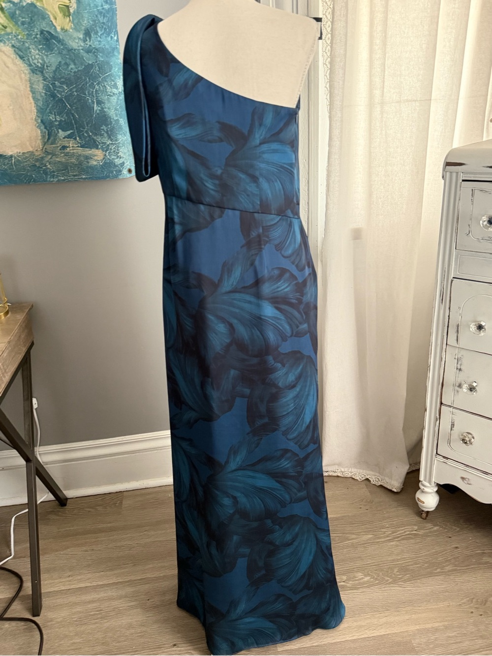Sachin & Babi Blue Floral One Shoulder Chelsea Formal Gala Midi Dress Size 10 - Picture 7 of 9